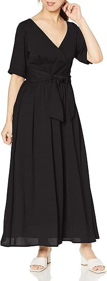 Amazon ムルーア ワンピース ワイドベルトカシュクールワンピース レディース ブラック 日本 F Free サイズ ワンピース チュニック 通販