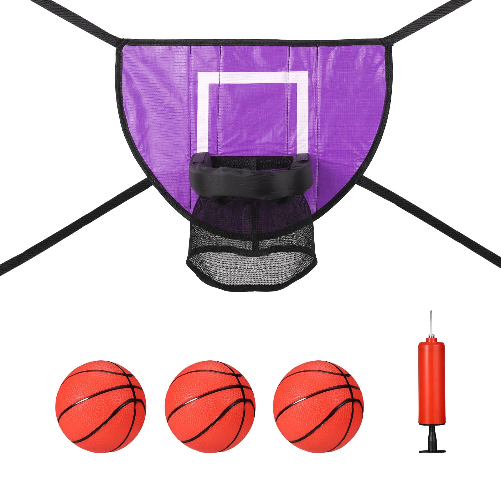lasuroa Trampoline Basketball Hoop Attachment Set, Universal Basketball Goal for Trampoline with 3 Mini Basketball and 1 Pump, Easy Installation Trampoline Accessories for Basketball (Purple)