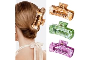 SHINLEA 3PCS Hair Claw Clips for Women, 4.1 Inch Non-slip Hair Clips for Thin Hair, Strong Hold Hair Claw, Reference Ink Painting Design, Hair Accessories for Girls Gifts (Brown & Green & Purple)
