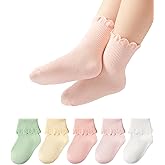 Funjoon Toddler Girls Baby Ruffle Socks Cute Cotton White Turn Cuff Frilly Dress Little Girls Socks 12M-6Y