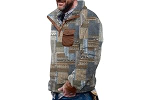 TOWMUS Men Hoodies Men Fuzzy Sherpa Pullover Sweatshirts Winter Warm Plaid Aztec Printed Turtleneck Sweaters Coats