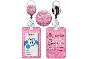 LEBROCOLI Positive Badge Holder with Retractable Reel, Funny Id Card Badge Case with Carabiner Clip Heavy Duty, Vertical Card Name Tag Badge Protector Cover for Work Office Nurse Teacher Women Student Gifts