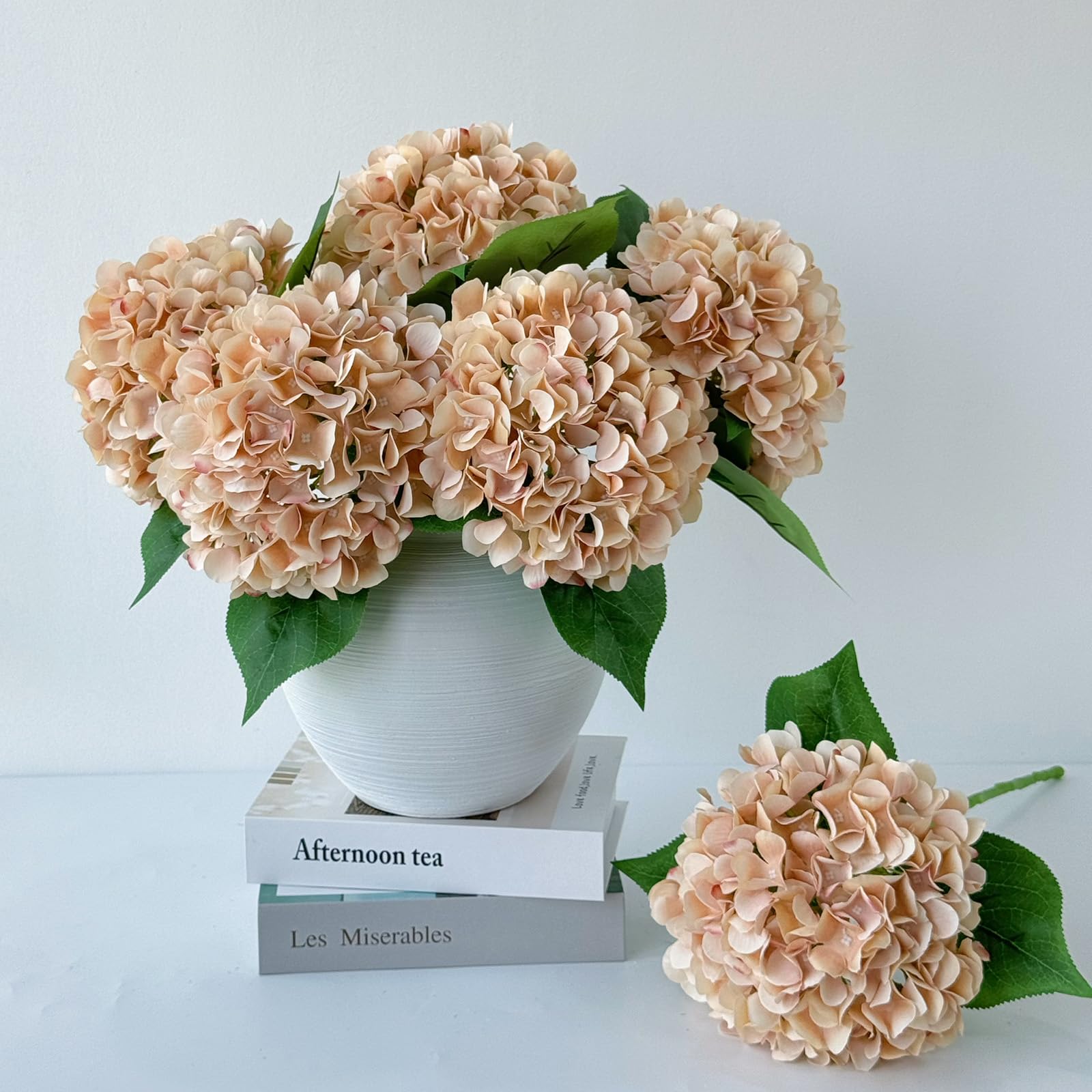 Photo 1 of ZYTUYO 5 Pcs Light Coffee Silk Hydrangeas 20'' Faux Hydrangeas for Fall Indoor Home Decor Spring Kitchen Living Room Outdoor Porch Wedding Flower Arrangement