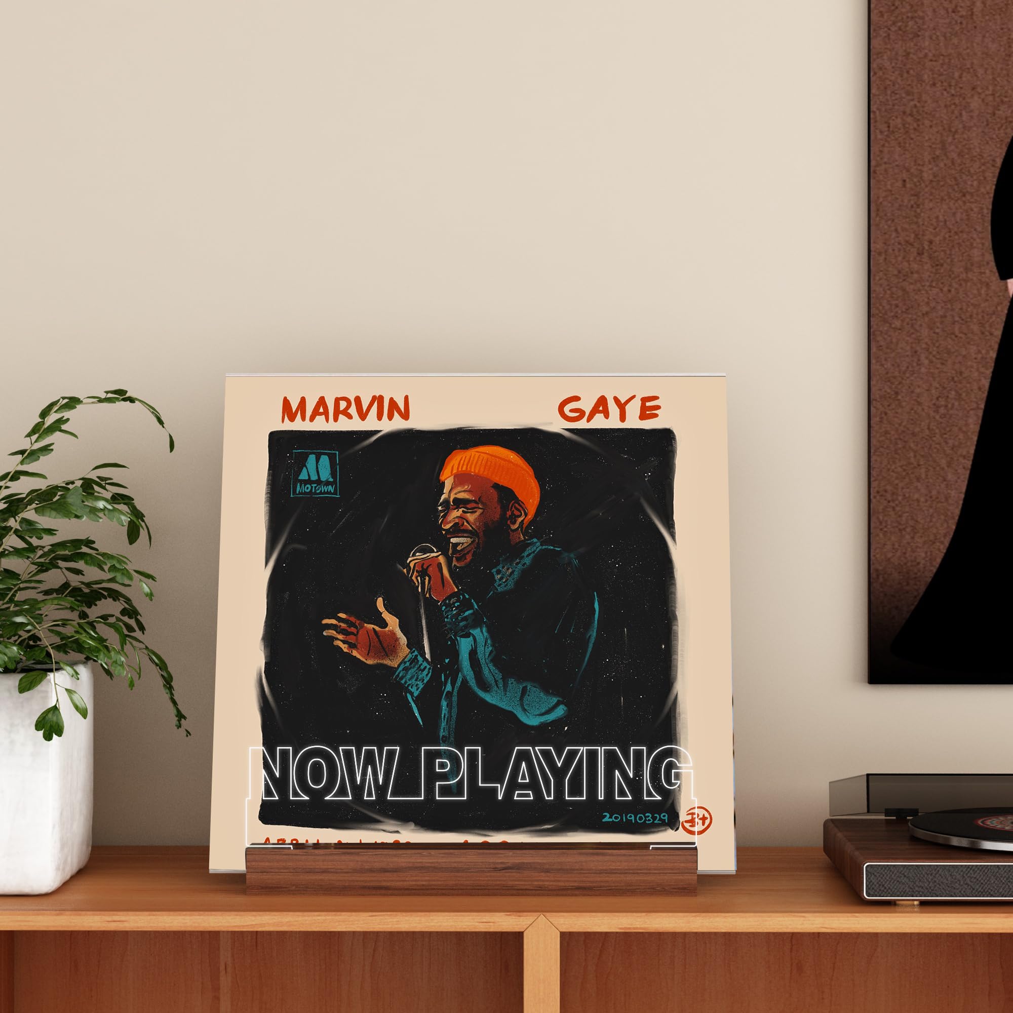 YuanDian Vinyl-Ständer, leuchtet jetzt drehender Schallplattenständer, Holz-Acryl-Halter für Vinylalben, Aufbewahrung von Vinyl-Schallplatten, LED-Display, Aufbewahrung, Sammlungshalter 2