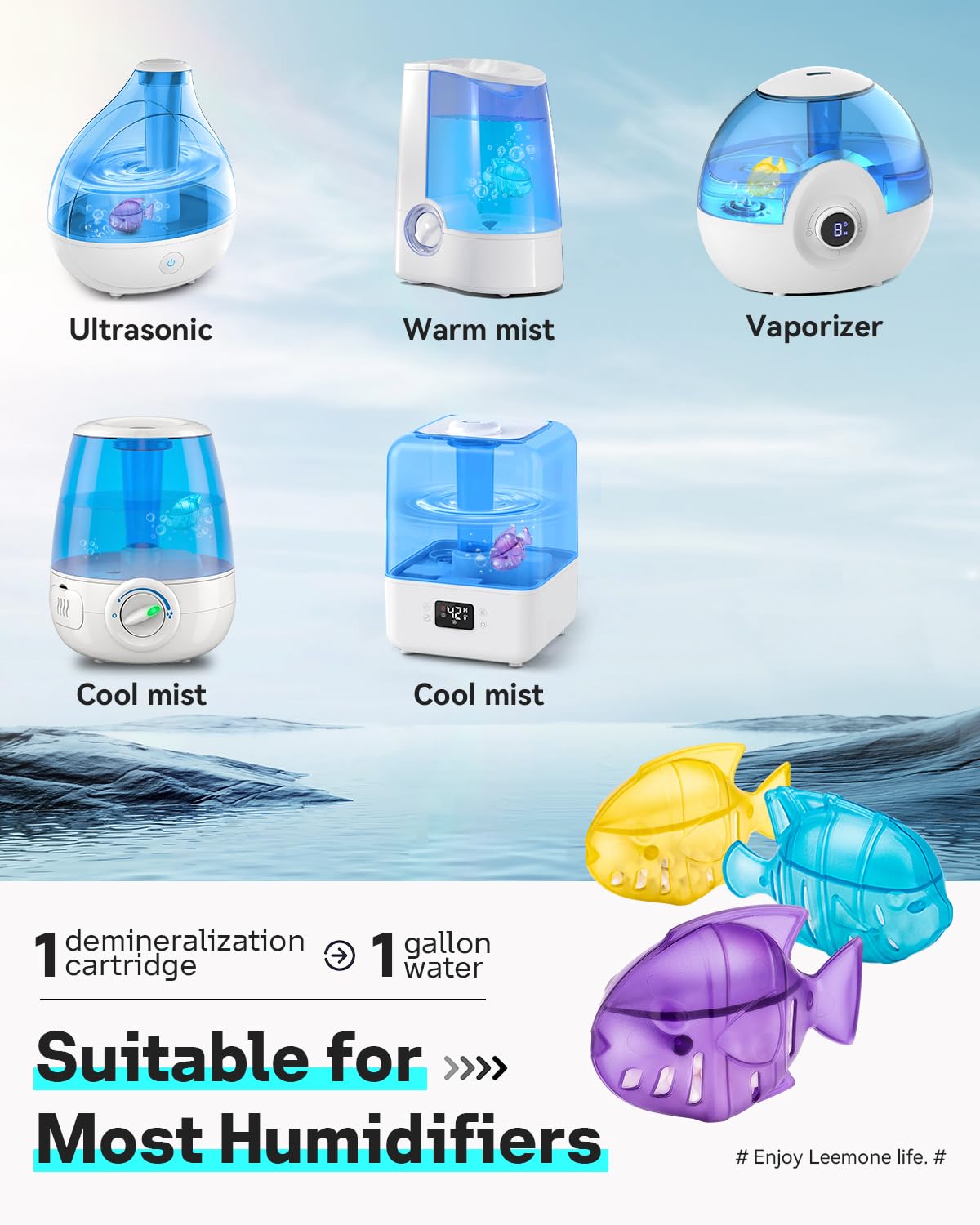Leemone Humidifier Cleaning Fish for Humidifiers & Fish Tanks, 10 Pack Humidifier Cleaner, Purifies Water, Prevents Hard Water Build Up, Eliminates White Dust Odours