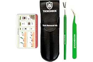 TickCheck Premium Tick Remover Kit - Stainless Steel Tick Remover + Tweezers, Leather Case, and Free Pocket Tick Identification Card (1)
