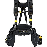 MELOTOUGH Carpenters Tool Belt with Suspenders Professional Tool Belt Combo Organizer With Tool Pouch Suspenders with 32 Pockets and Loops fits 33"-47"Waist for Electrican/Contractor/Technican(Yellow)