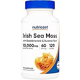 Nutricost Irish Sea Moss Extract 10,000mg Equivalent from 400mg of 10:1 Extract Per Serving, 120 Capsules for 60 Servings Per Bottle - with Bladderwrack & Burdock Root, Vegan, GMO-Free