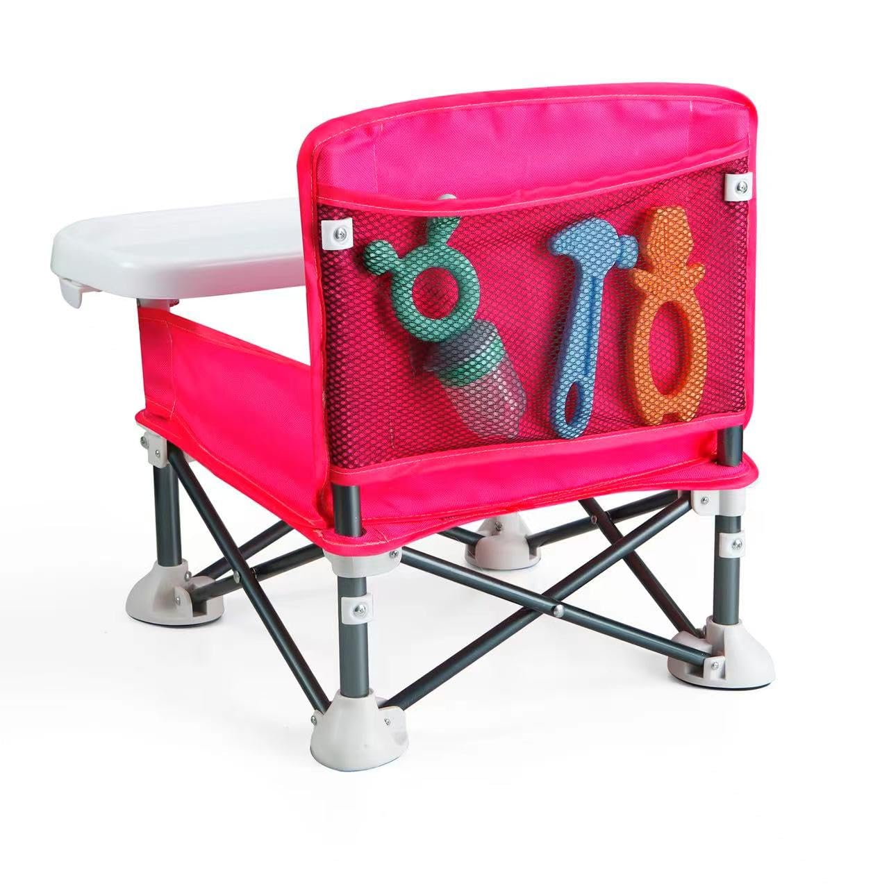 PandaEar Portable Travel Booster Seat with Tray| Folding Baby Seat Booster High Chair for Dining Table| Compact Camping Chair for Lawn, Beach Indoor/Outdoor Use| Toddlers, Kids (Pink)