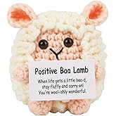 JULEASEL Mini Positive Sheep Emotional Crochet Animals Knitted Doll with Positive Card for Coworkers Best Friend Encouragement Funny Gifts for Women Men Xmas Party Decor (Sheep)
