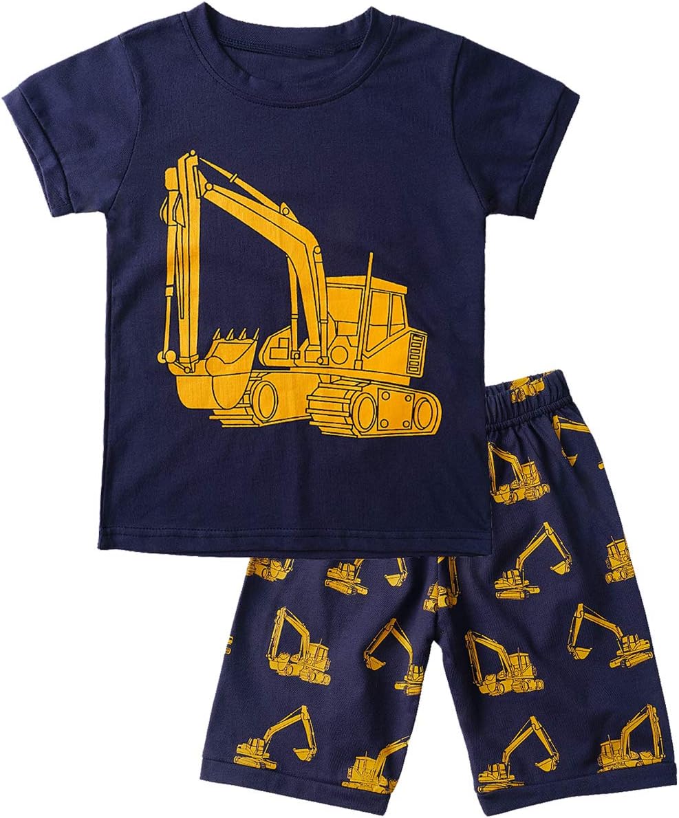 CM-Kid Boys Pyjamas Dinosaur Nightwear Cotton Toddler Clothes Kids Sleepwear Summer Short Sleeve Pjs Sets 2 Piece Outfit for Age 1-7 Years