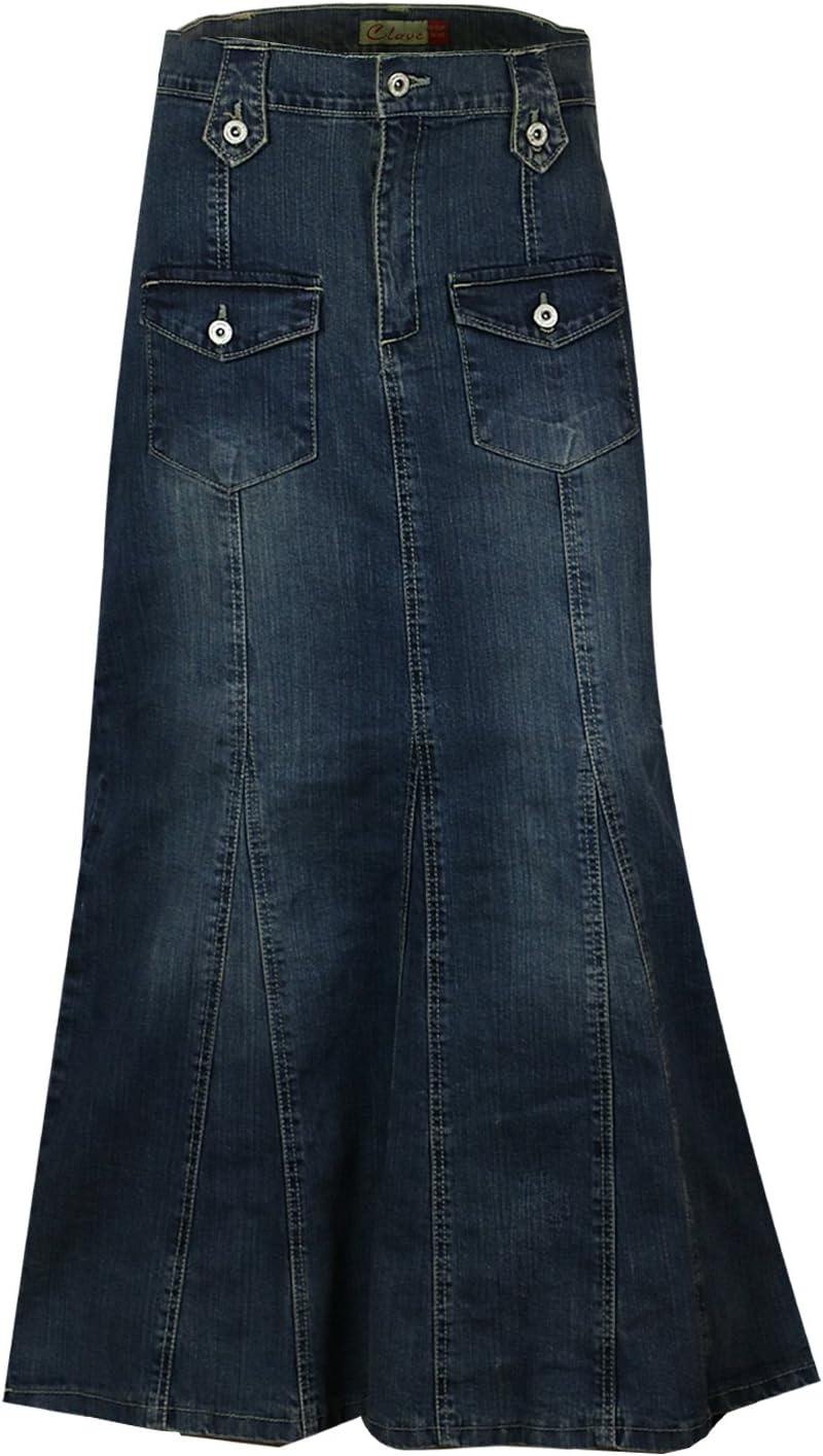 Clove Women Skirt Blue Flared Long Ankle Length Maxi Stretch Denim Size 10-24