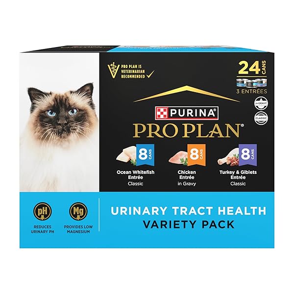 PURINA PRO PLAN URINARY CAT FOOD WET VARIETY PACK URINARY TRACT HEALTH OCEAN WHITEFISH, CHICKEN, TURKEY AND GIBLETS – (PACK OF 24) 3 OZ. CANS
