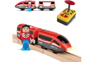 HANQIANN Electric Remote Control Train Toy for Wooden Train Tracks,Battery Operated Locomotive Train Magnetic Bullet Train Vehicles for Boy Kids Toddlers (red Train)