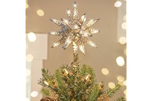 Luxspire Christmas Tree Topper, 3D Starburst Lighted Tree Topper, Plug in Christmas Star with Timer, Light Up Xmas Vintage/Modern Decorations for Holiday, Silver