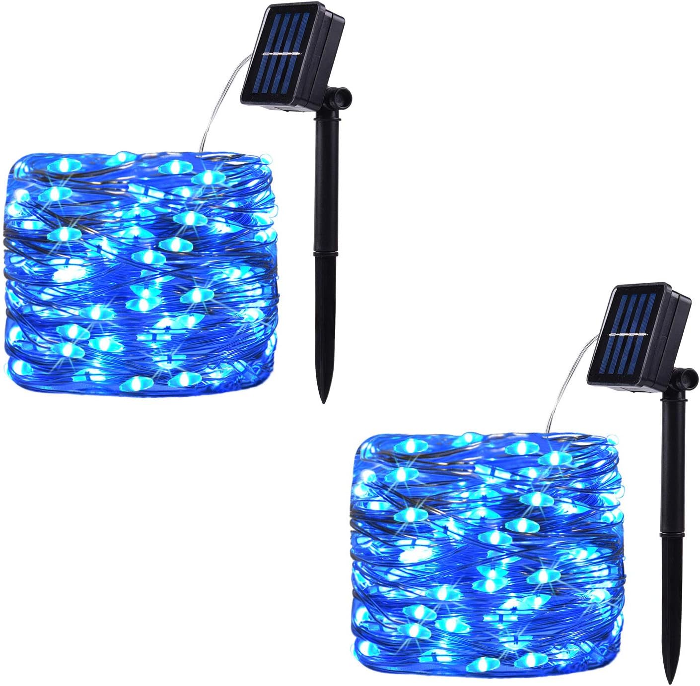 2 Pack 100 LED Solar Powered String Lights, Outdoor Waterproof Copper Wire 8 Modes Fairy Lights for Garden, Patio, Party, Yard, Home (Blue) : Garden & Outdoor