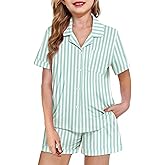 Arshiner Girls Pajamas Summer Outfit Kids Shorts Sets Button Down Loungewear Pjs