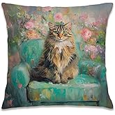 RLTXBUK Vintage Floral Siberian Cat Pillow Covers 18x18, Cat Lover Mom Lady Gifts, Trendy Whimsical Cute Kitten Decorative Throw Pillow Covers Pillowcases for Living Room Home Bedroom