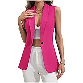 WDIRARA Women's Casual Dressy Button Down Vest Blazer Sleeveless Collared Outerwear