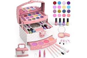 GirlsHome Kids Makeup Kit for Girl 35 Pcs Washable Toddler Makeup Kit, Girl Toys Real Cosmetic Little Girls Makeup Set, Safe & Non-Toxic Frozen Makeup Set for 3-12 Year Old Kids Birthday Gift (Pink)