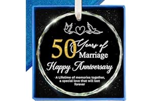 ZAGKOO 50th Anniversary Marriage Gifts for Couple, Parents - Best 50th Wedding Anniversary Ornament, 50 Year Golden Gift Idea for Husband, Wife, Her, Him, Friends - Glass Ornament