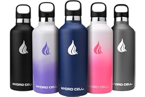 HYDRO CELL Stainless Steel Water Bottle with Straw & 2 Standard Mouth Lids (32oz 24oz 20oz 16oz) Keeps Liquids Hot or Cold w/Double Wall Vacuum Insulated Leak Proof Sport Design (Navy 32oz)