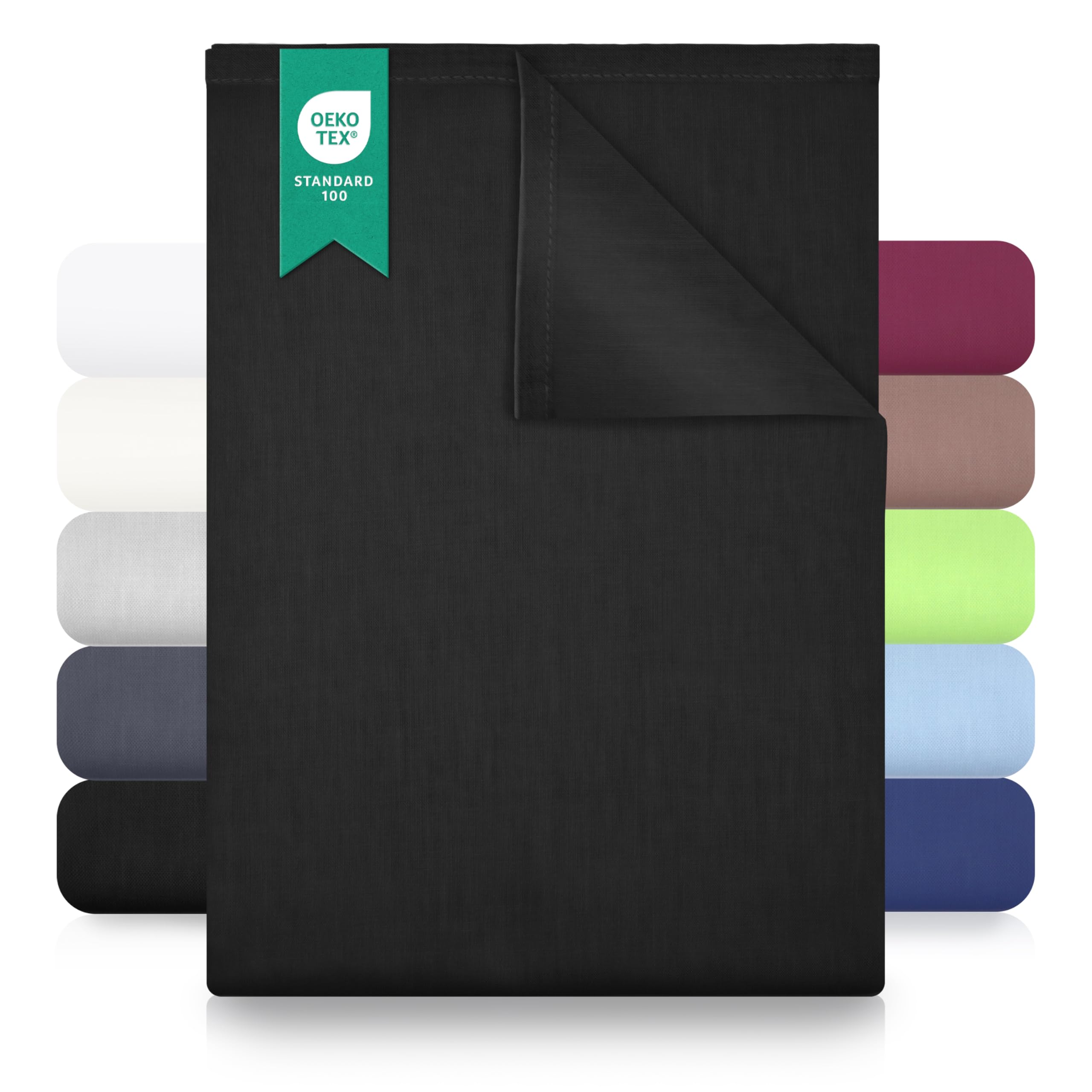 GREEN MARK Textilien Classic Flat Sheet Cotton - 100% Cotton Flat Sheet, No Elastic, Soft, Breathable, Easy Care - Black – 240 x 275 cm