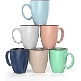 Francois et Mimi Set of 6 12oz Designer Ribbed Style Colorful Ceramic Coffee Mugs, Coffee Cups Gift Set for Coffee, Tea, Cocoa and More. Dishwasher and Microwave Safe.