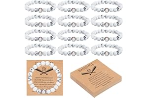 Ecation 12 Sets Sport Bracelets Team Gift Lave Stone Black White Beaded Bracelet with Inspirational Card for Football Volleyball Golf Baseball Basketball Soccer Softball Party Favor(White,Baseball)