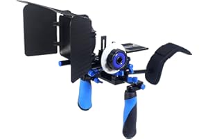 IVATION Pro Steady DSLR Complete Movie Rig with Shoulder Mount and Follow Focus System and a Matte Box Shading Card for All DSLR Cameras & Video Camcorders (Blue)