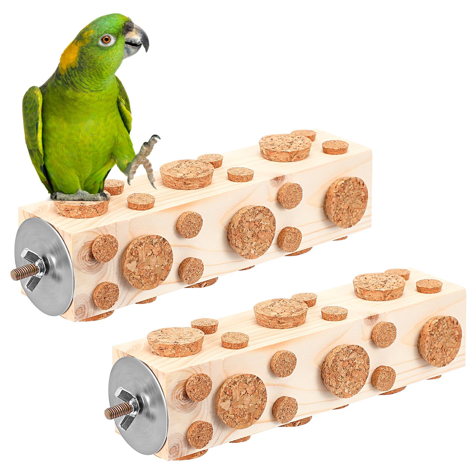 Photo 1 of Skyygemm 2 Pieces Bird Chew Toy Wooden Foraging Toys for Birds Parrot Cork Stopper Toys Woodpecker Feeding Toy for Macaws, Small Parakeets, Conures, Budgies, Finches Conure Cockatiel