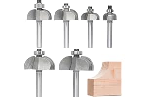 Akylin 6pcs Cove Router Bit Set,1/4" Shank,Radius 1/8",3/16",5/16",3/8",7/16", and 1/2",Cove Edging Cutter for Wood Edge Profiling,Molding