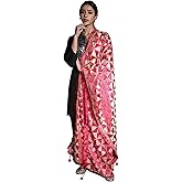 Exotic India Phulkari Thread Embroidered Dupatta from Punjab with Jhalar Border And Latkan Pallu - Art Silk