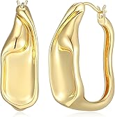 Amazon Essentials Sculpted Modern Hoop Earrings for Women - Gold-Tone Fine Silver Plated, Trendy Jewelry