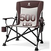 EVER ADVANCED Oversized Folding Camping Chair, for Adults Heavy Duty Lawn Chair with Side Pockets, Portable Collapsible Quad Chair for Outside, Support Up to 500lbs, Red