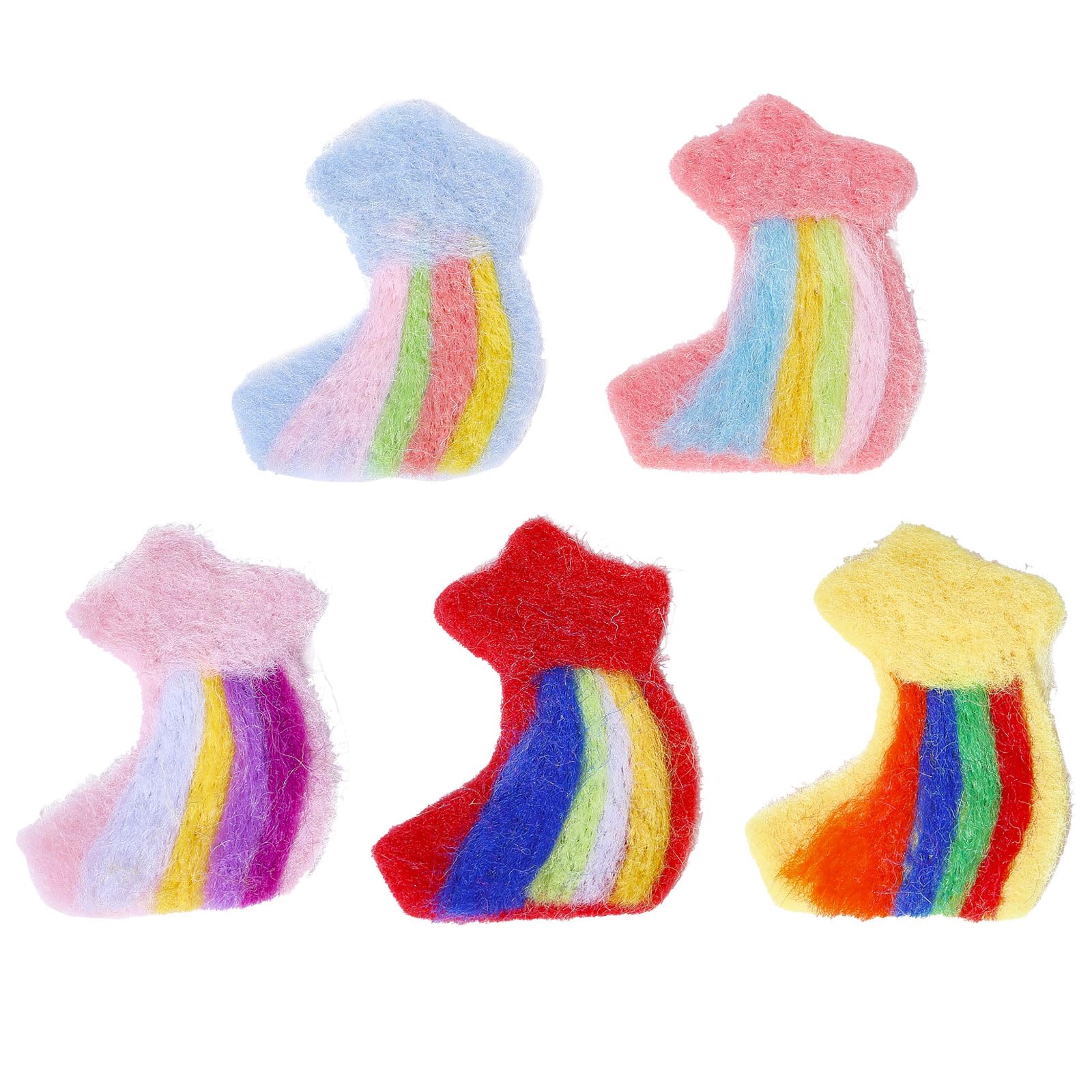 CHGCRAFT 5Pcs 5Colors Rainbow Felt Handmade Felt Needle Felting Rainbow Star Ornaments Felt Clouds DIY Felt Accessories Mixed Color Felt for DIY Clothing Bags Accessories