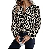 Floerns Women's Elegant Lantern Bishop Long Sleeve Shirts Notched V Neck Business Casual Blouse Tops