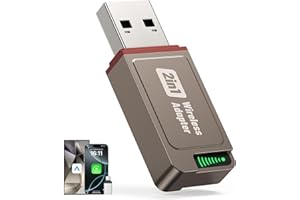 2-in-1 Wireless CarPlay Adapter Support Apple CarPlay & Android Auto, Mini Bluetooth USB A & USB C Dongle Convert Wired to Wi