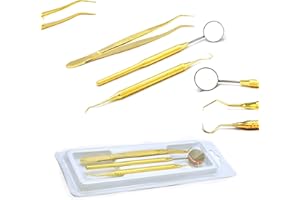 OdontoMed2011 3 Pieces Basic Dental Instruments Set Mirror Explorer C. PLIER Hollow Handle Gold Plated Stainless Steel GLD-03