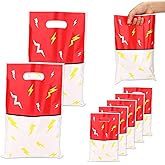 SAVITA 50pcs Cartoon Animation Party Gift Bags, White & Red Party Favor Goodie Treat Bags, Lightning Pattern Anime Birthday Supplies Decorations for Candy Chocolate Cookies