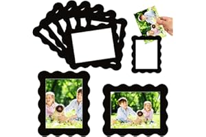 Kingdder 12 Pcs Scalloped Magnetic Picture Frame for Refrigerator 4 x 6 Black Reusable Picture Frame Magnets Decorative Photo Holders for Fridge Home School Office Kitchen Locker Decor
