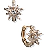ANNE KLEIN Crystal and Gold Snap Post Hoop Earring Featuring Starburts Design