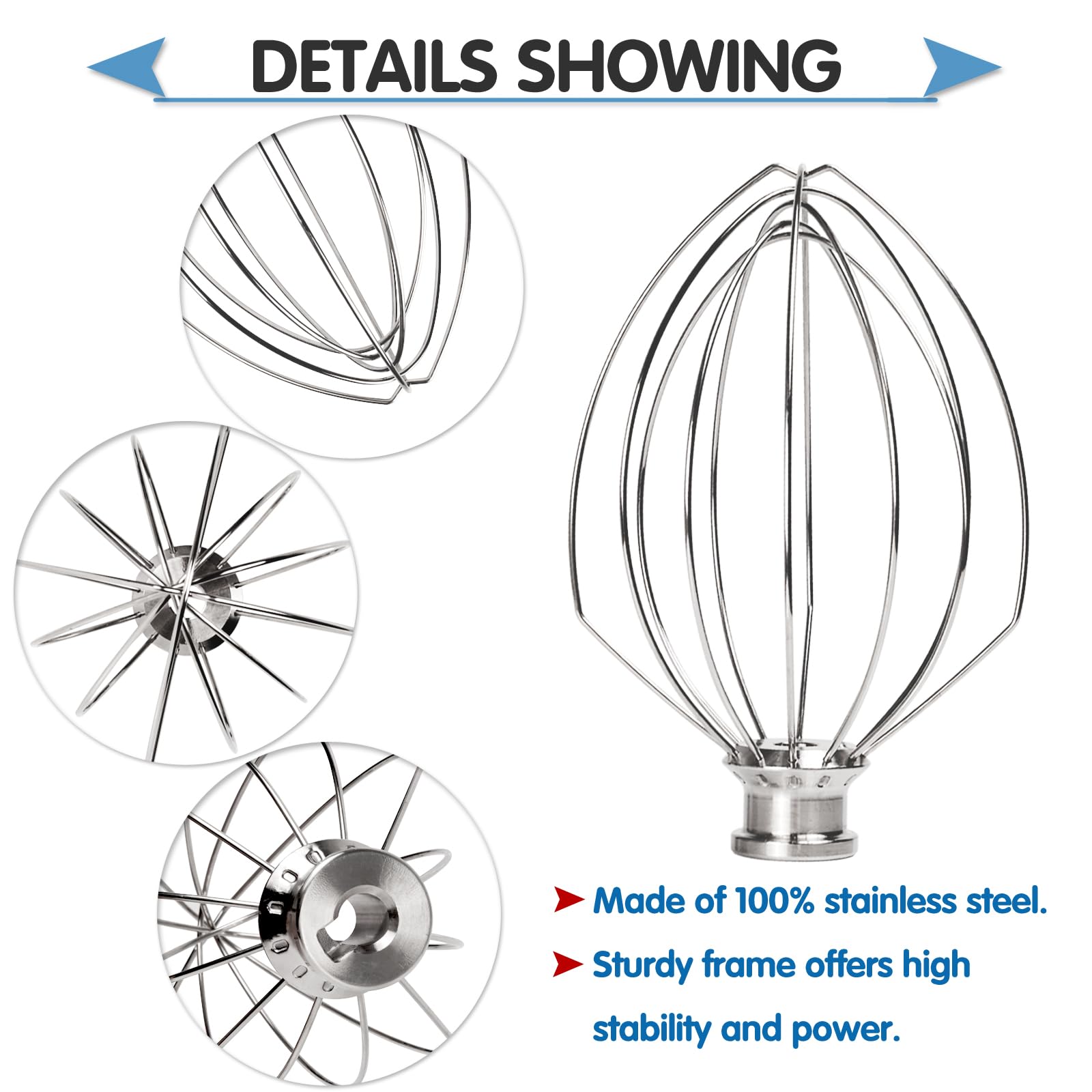 Whisk Attachment Stainless Steel for KitchenAid 5 Quart Bowl-Lift Stand Mixer, K5AWW Replacement Wire Whip, Mixer Attachment fot KitchenAid, Heavy Duty, Dishwasher Safe