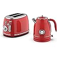 MegaChef 1.7 Quart Electric Tea Kettle and 2 Slice Toaster Combo (Red)
