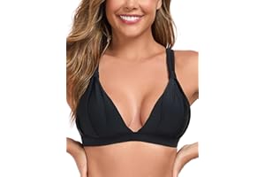 RELLECIGA Women's Triangle Bikini Top V Neck Ruched Bathing Suits