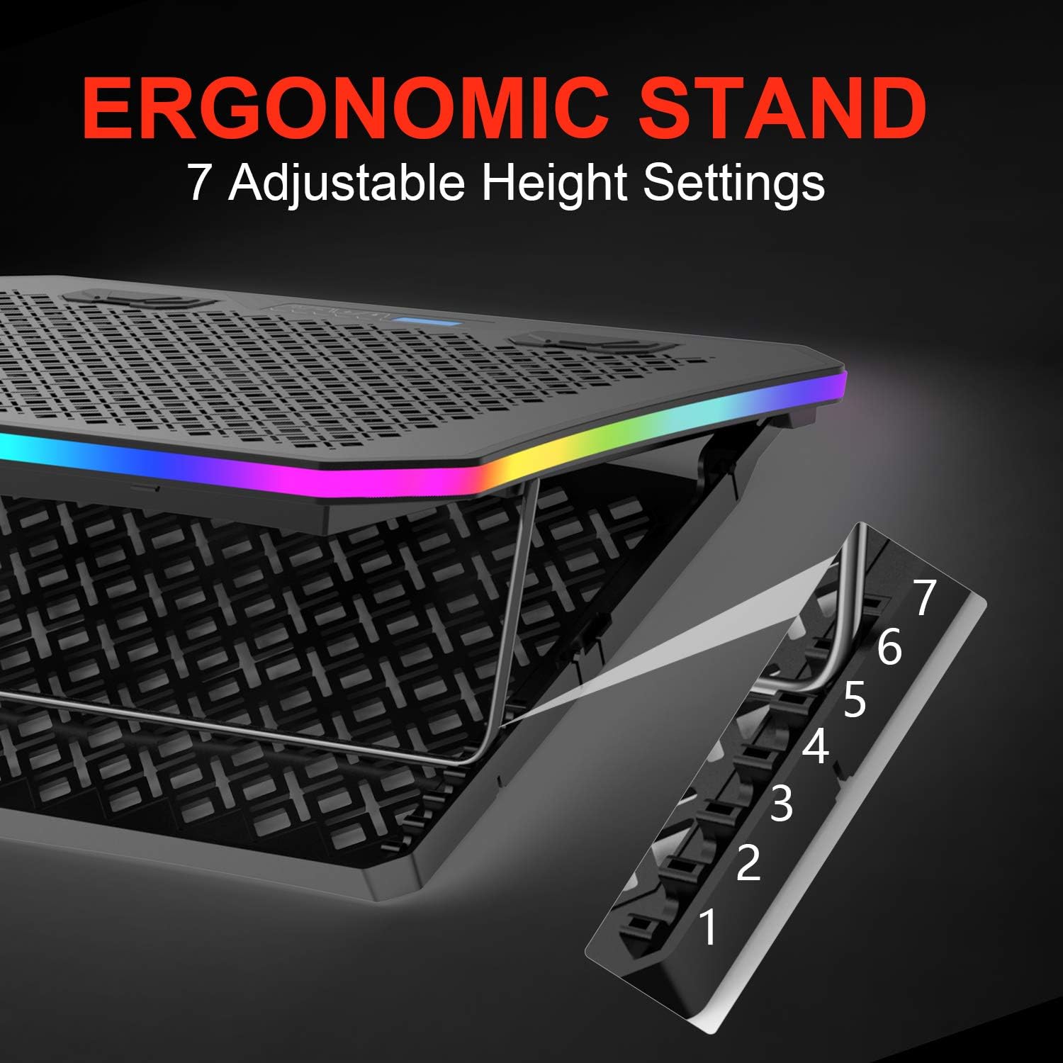 Vencci 2021 Upgrade Laptop Cooler Pad RGB Lights with 6 Cooling Fans for 15.6-17.3 Inch Laptops, 7 Height Stands, 10 Modes, 2 USB Ports in Right Side, Desk or Lap Use: Computers & Accessories