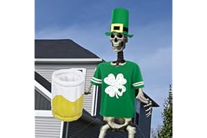 Croloose 12 ft Skeleton Costume Accessories Set St Patricks Day Outfit Extra Large Shirt and Hat Inflatable Beer for Garden Lawn Outdoor Decor (Skeleton Not Included) (Irish)