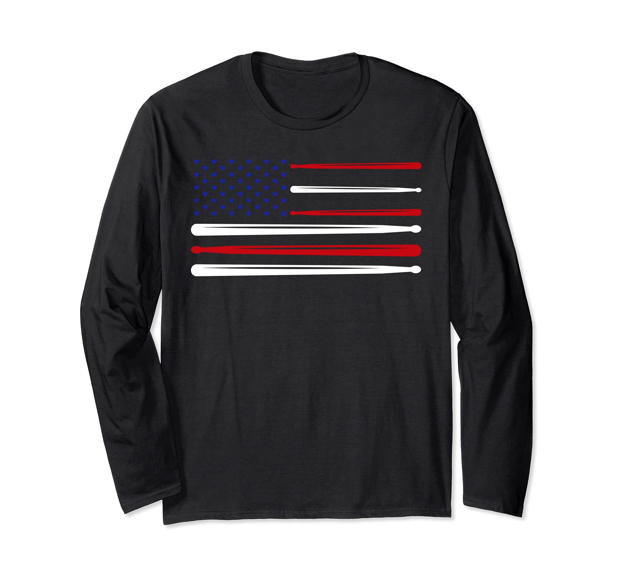 US Flag Drumsticks Drums Player Drummer Musician Drums Long Sleeve T-Shirt