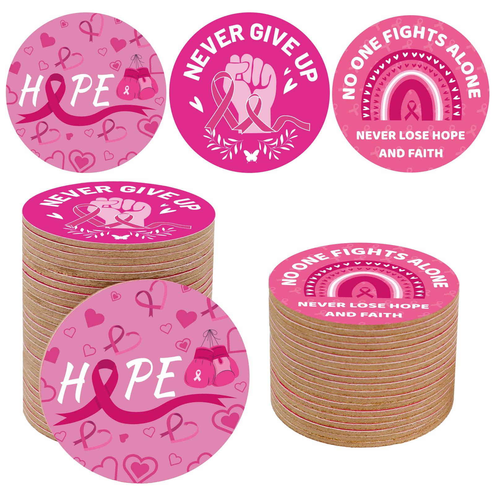Photo 1 of 30PCS Breast Cancer Awareness Accessories - Pink Ribbon Awareness Cork Coaster Set, Breast Cancer Survivor Gifts Bulk Party Favors for Charity Events, Fundraisers, Community Gatherings