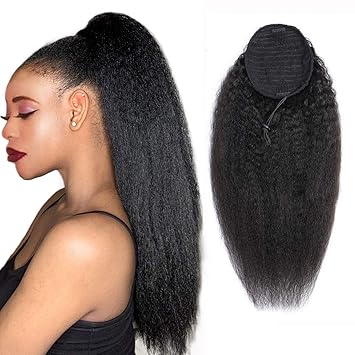 Amazon Com Ponytail Extension Human Hair Afro Natural Black Kinky Straight Ponytail Clip In Human Hair Brazilian Virgin Hair Drawstring Ponytail For Black Women Kinky Curly Hair Extensions 12 Inches 105g Beauty
